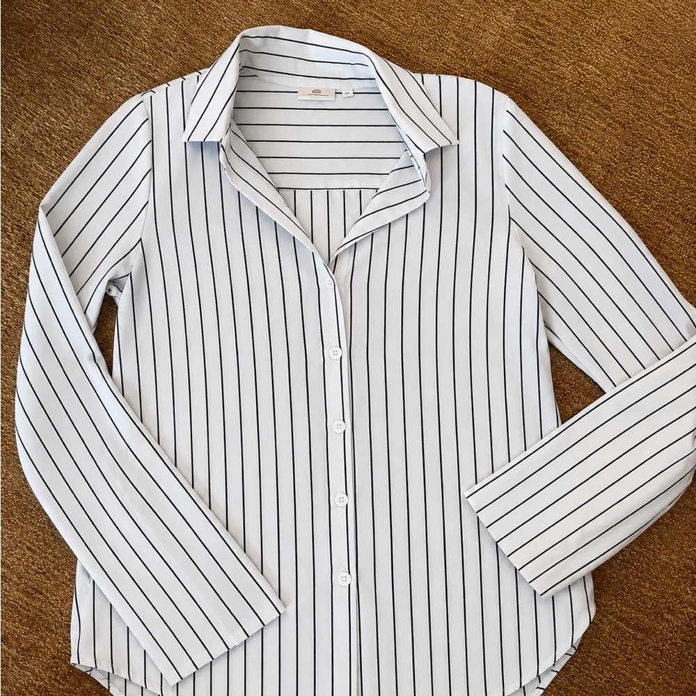 Ag Adriano Goldschmied White Shirt with Black Horizontal Stripes